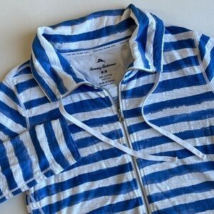 Tommy Bahama Blue White Striped Nautical Cardigan Sweater Beachy Womens‎ Medium